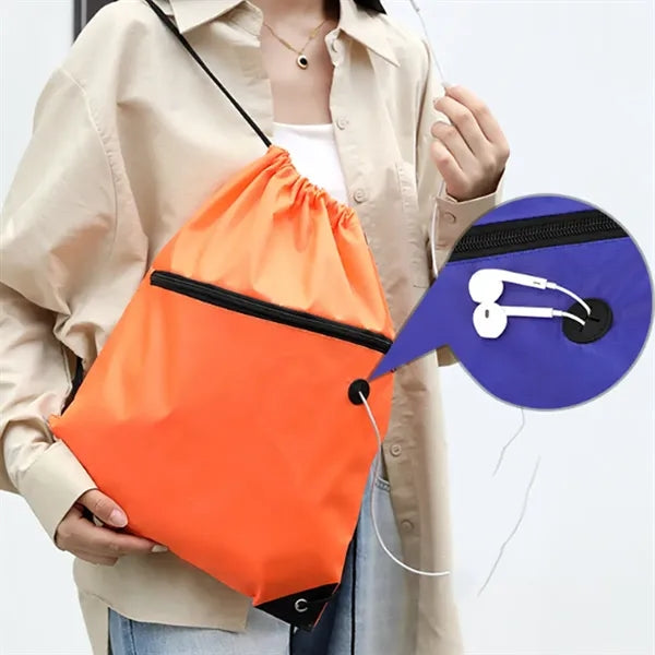 Drawstring Bag with Front Zipper Pocket