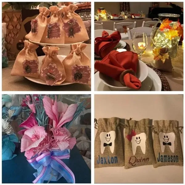 Burlap Gift Bags with Drawstring Linen Jewelry Pouches