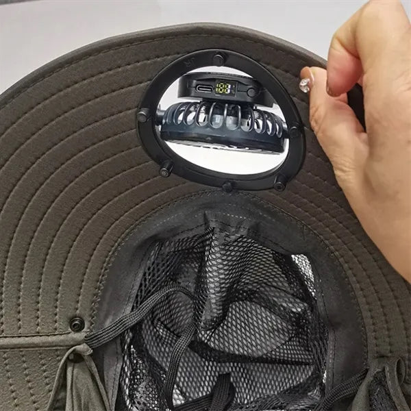 Solar Rechargeable Outdoor Fan Hat With Mask