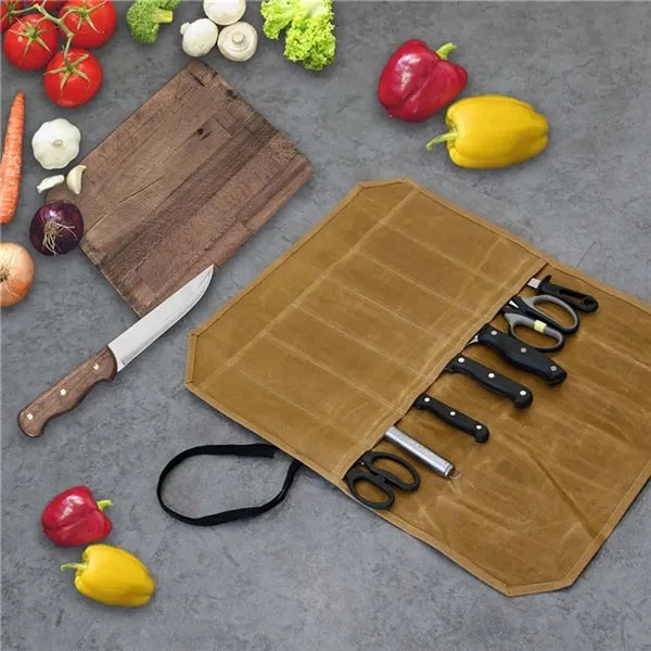 Chef Camping Portable Wet Wax Canvas Knife Storage Bag