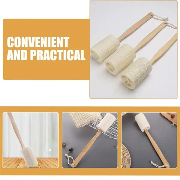Natural loofah massaging clean long handle bath brush tool