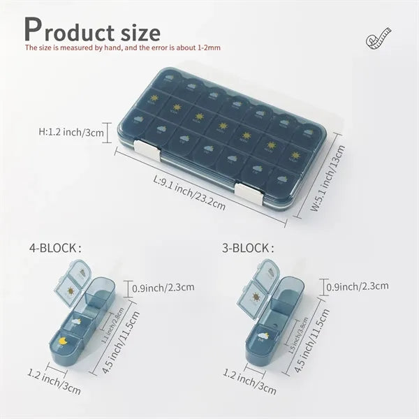 Multi-Compartments Portable Rectangle Travel Weekly Pillbox