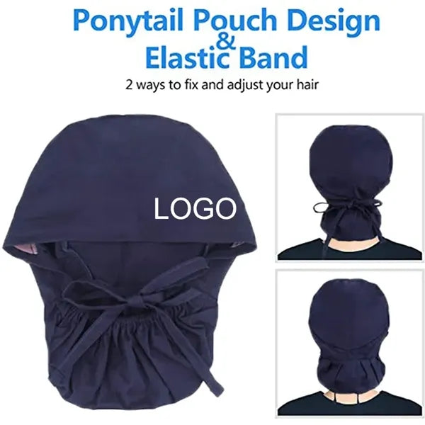 Adjustable Scrub Caps with Buttons Sweatband Ponytail