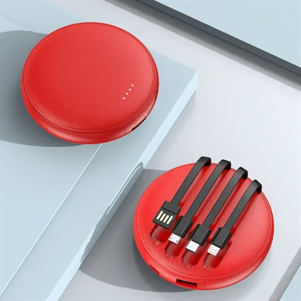 Round Portable Power Bank with Built-in Cables