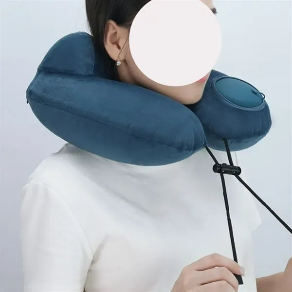 Inflatable Travel Neck Pillow with Built-in Pump