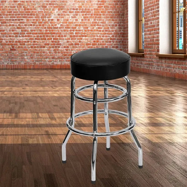 Round Padded Bar Stool with Double Ring Chrome Base