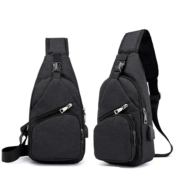 Canvas Sling Bag with USB Charging Port