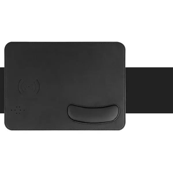 PU Leather Wireless Charging Mouse Pad with Wrist Rest