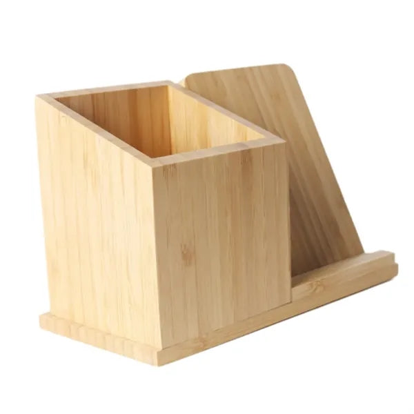 Bamboo Desk Organizer Wireless Charger With Phone Holder