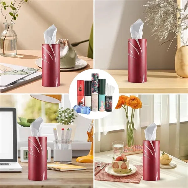 Convenient travel car cylinder holder with facial tissues