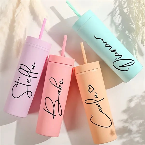 16 Oz Double-Wall Straight Straw Tumbler