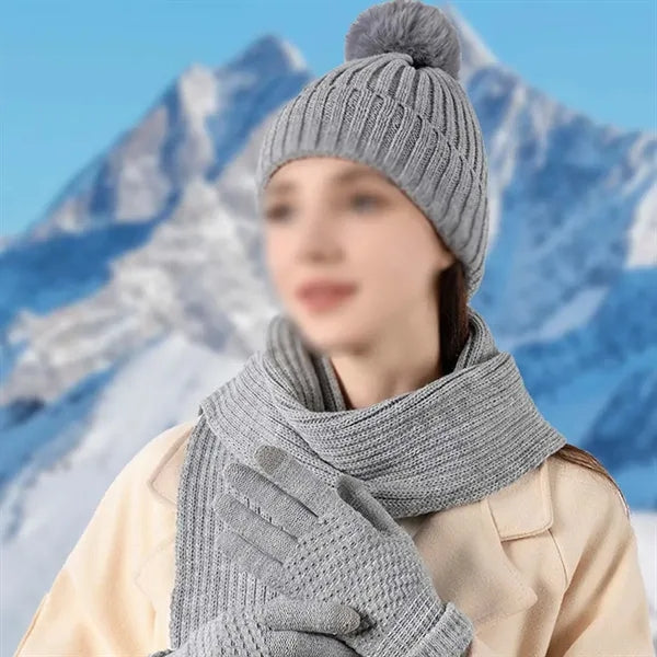 Warm Winter Beanie Hat Scarf Gloves 3 in 1 Set for Outdoor