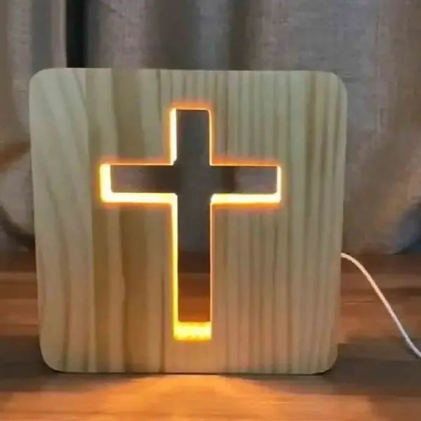 3D Jesus Cross Wooden Lamp