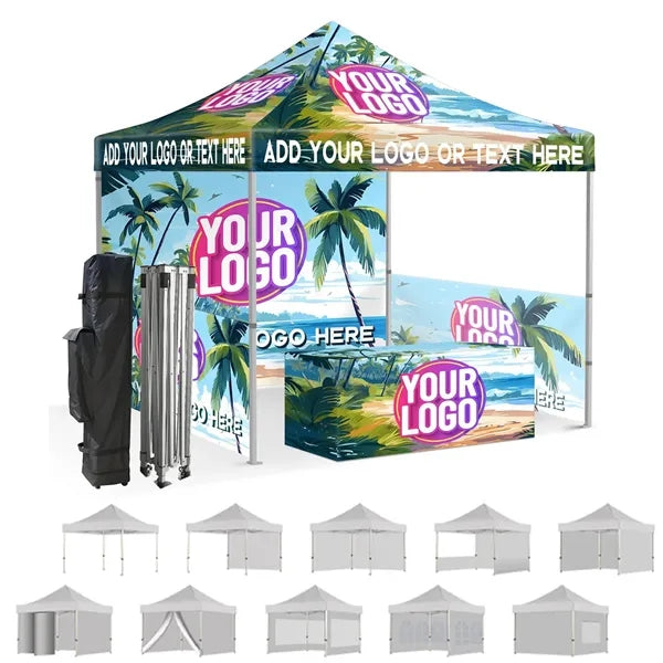 Aluminum Frame Pop Up Tent w/Full Rear & 2 Half Side Wall