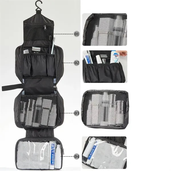 Nylon Waterproof Travel Toiletry Wash Bag With Hanging Hook