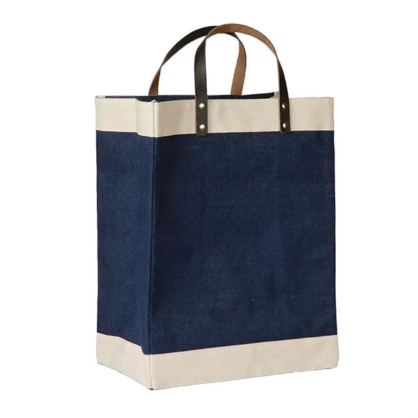 Laminated Jute Tote Bag with Cotton Accents and Leather Hand