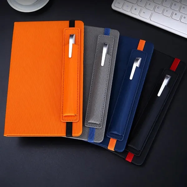 A5 Textured Notebook with with External Pen Holder Strap