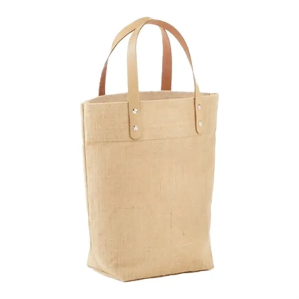 Eco-Friendly Mini Jute Tote with Leather Handles