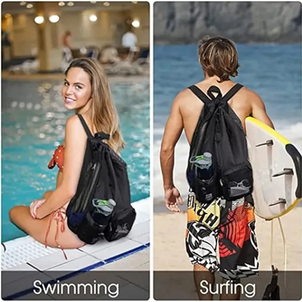 Portable Nylon Mesh Drawstring Backpack w/Wet Pocket