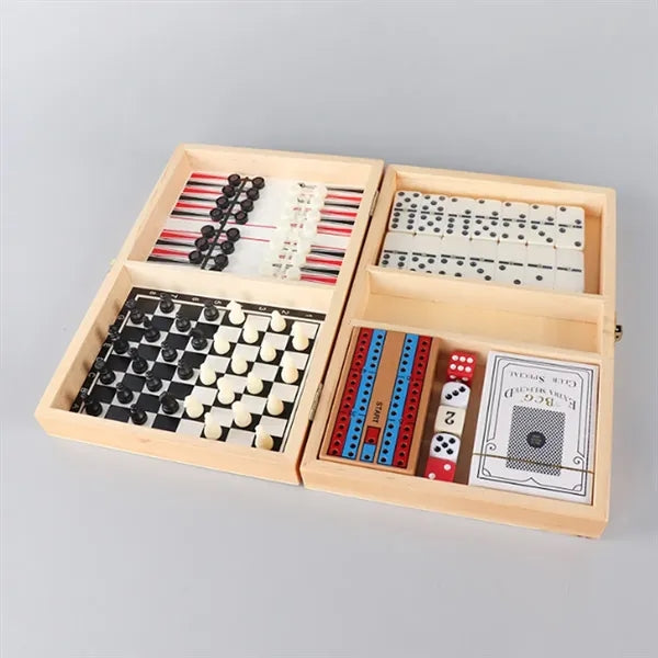 Classic Wooden Multi Games Chess Set w/ Playing Cards Dice