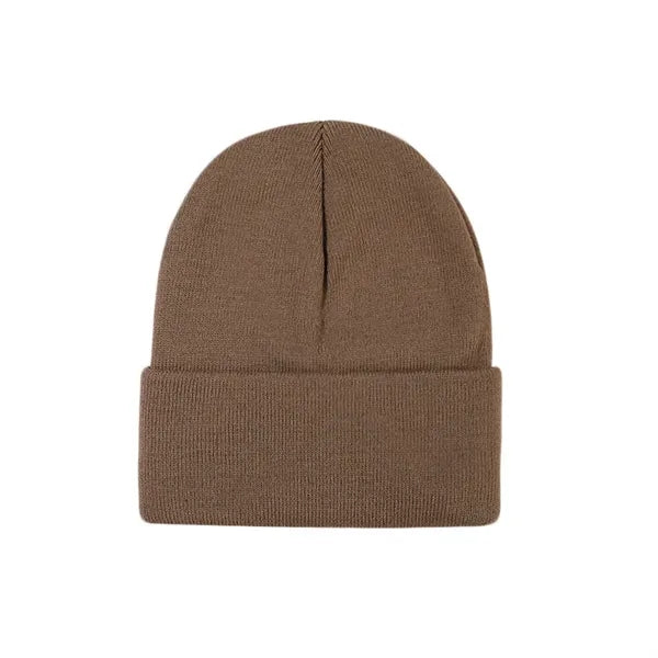 L Size Winter Solid Color Knit Beanie with Embroidered Logo