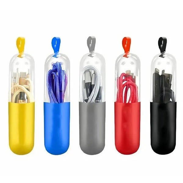 3-In-1 USB Data Cable With Capsule Case For Multiple Devices