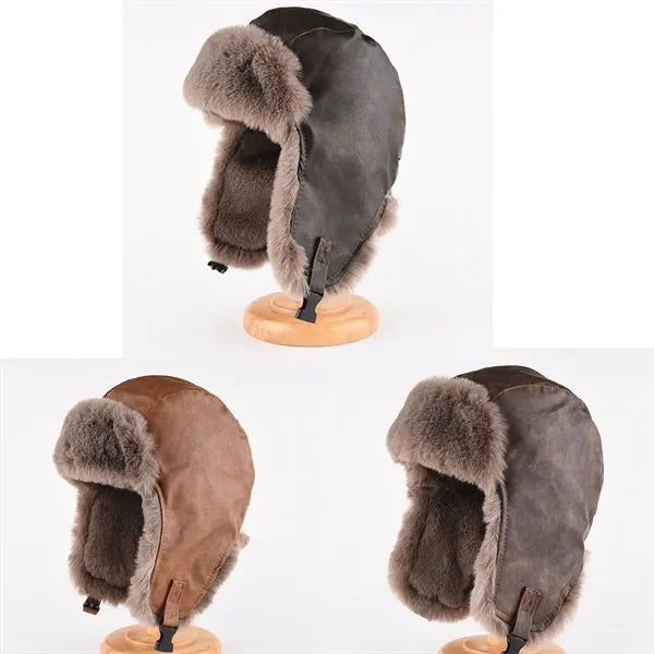 Men's and Women's Winter Leather Fur Hats for Cold Weather
