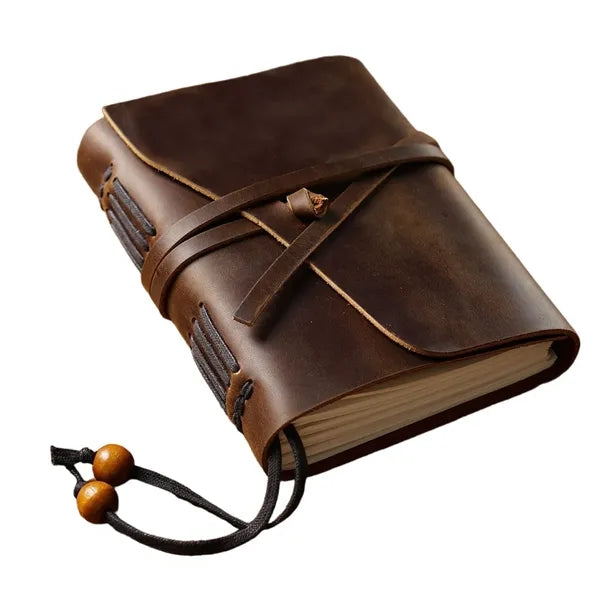 Genuine Leather Vintage Thick Notebook with Surrounding Rope