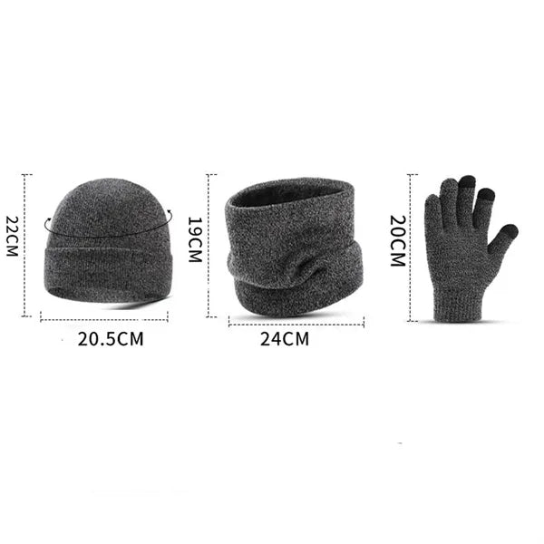 Winter Beanie Hat Neck Warmer Touchscreen Gloves Set