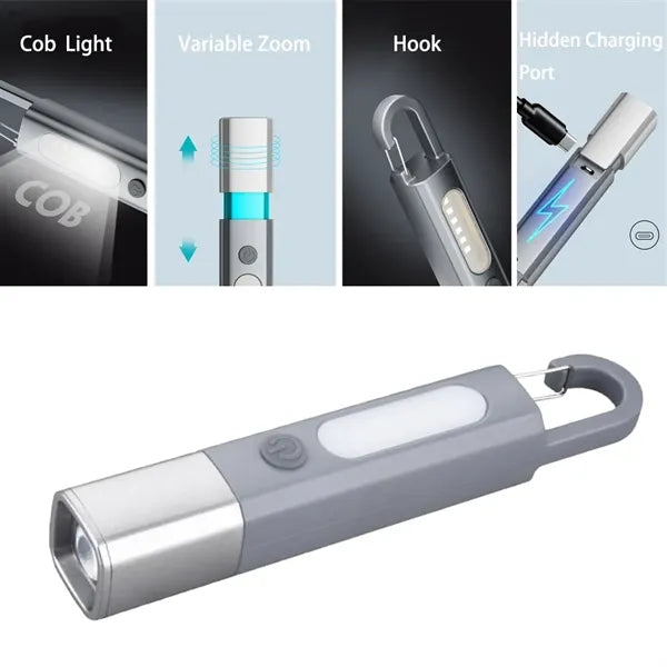 Portable Side Light LED Telescopic Zoom Flashlight with Hook