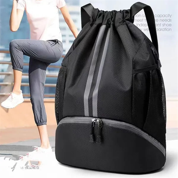 Waterproof Drawstring Sports Backpack with Shoe Compartment