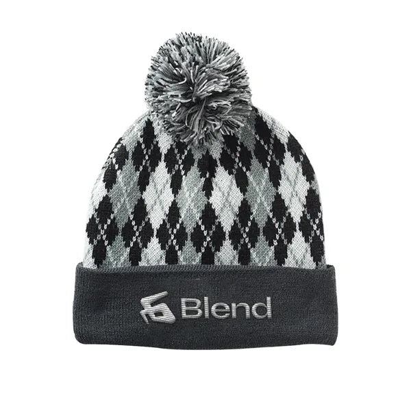 Diamond Knit Beanie with Pompom & Cuff
