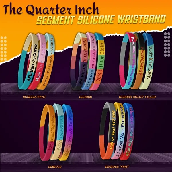 Segmented Silicone Wristband - 1/4" band