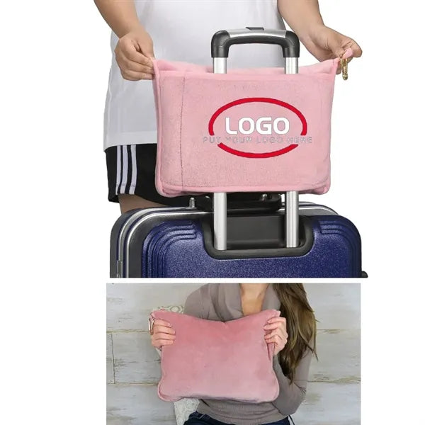 Flannel Fleece Folding Travel Pillow Blanket for Airplane