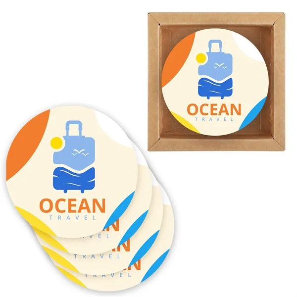 Round Ceramic 4 Pc. Coaster Set In Box