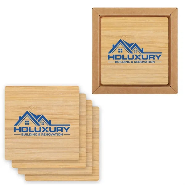 Square Bamboo 4 Pc. Coaster Set In Box