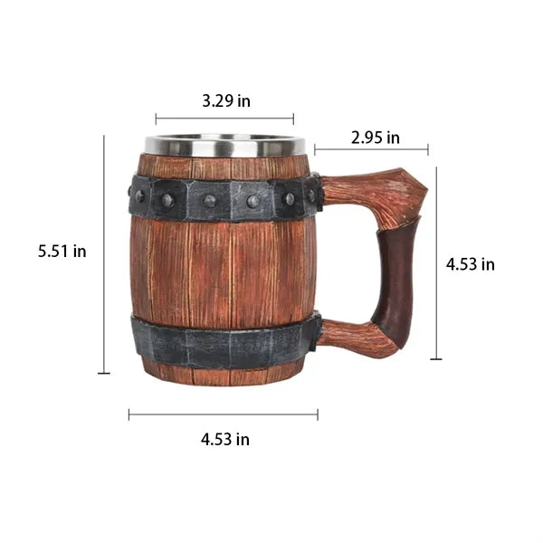 20oz Stainless Steel Liner Anti-Slip Wood Barrel Beer Stein