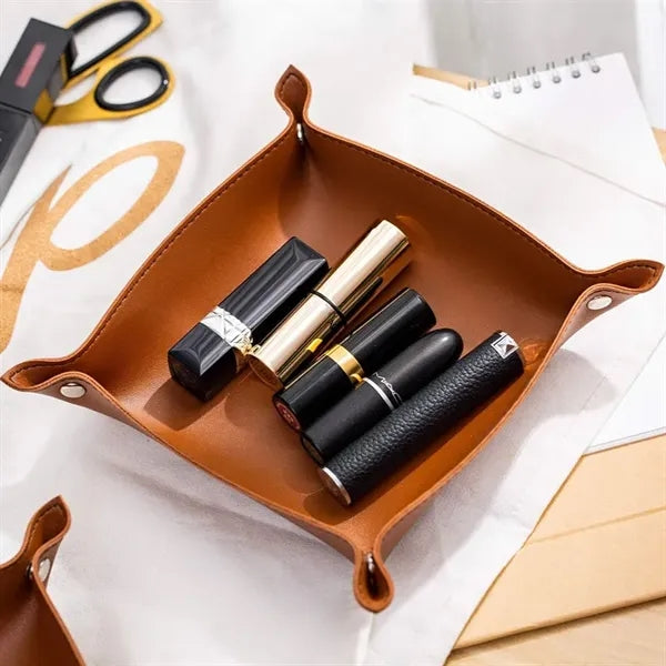 PU Leather Jewelry Valet Tray Portable Desk Catchall