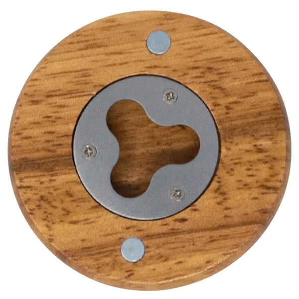 Round with Metal Jaw on Back Wood Bottle Opener