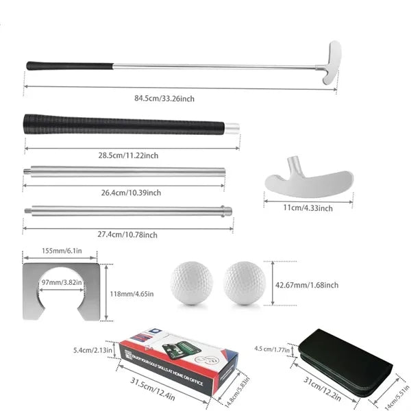 Portable Anti-Slip Grip Aluminum Golf Putter Training Set