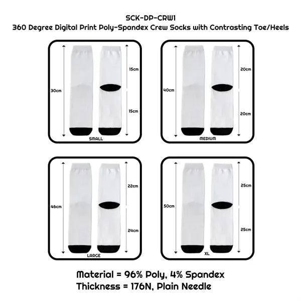 360 Degree Digital Print Poly-Spandex Crew Socks with