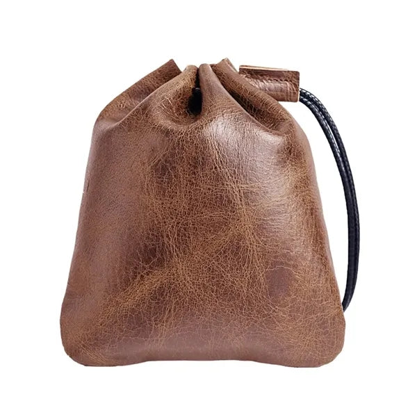 Vintage Secure Closure Wrist Loop Cowhide Drawstring Wallet