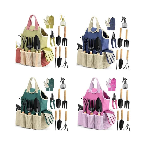 9-Piece Ergonomic Steel Garden Tool Set with Tote Bag