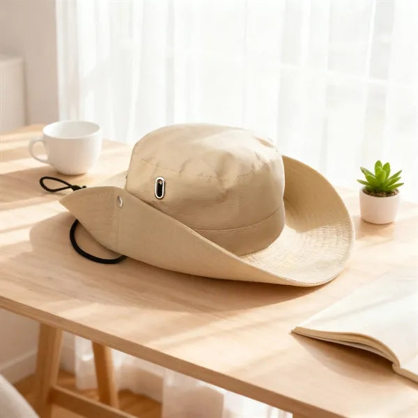 Polyester Cowboy Hat Wide Brim Sun Bucket W/ Chin Strap