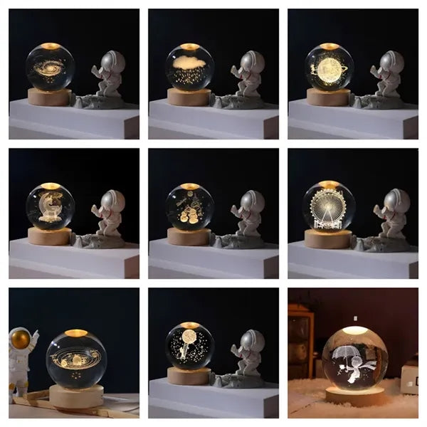 3D Galaxy Globe Crystal Ball with Led Wood Base