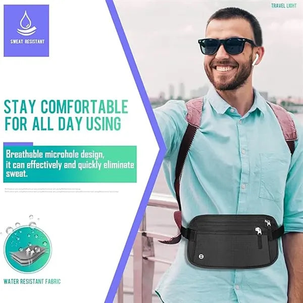 Nylon RFID Blocking Waist Belt Bag w/Adjustable Strap