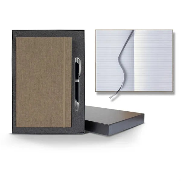 Linen Banded Medio Lined White Page Journal Gift Set