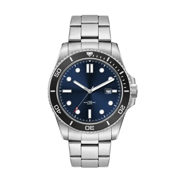 42.5MM,SS, SILVER CASE, BK BEZEL, 3-HAND MVT, DTE