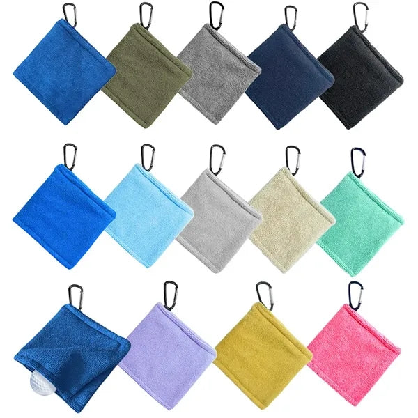 Portable Microfiber Fabric Golf Towels Clip With Carabiner