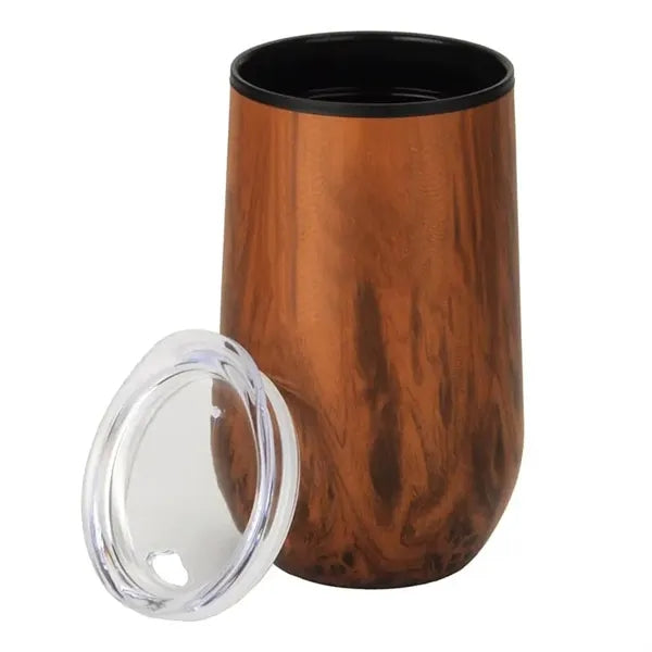 14 oz Wood Tone Economy Stainless Steel Stemless Wine